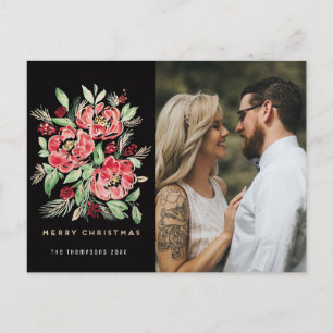 Cartão Postal De Festividades Frohes Natal rosas de aquarela vermelhas  foto