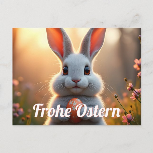 Cartão Postal De Festividades Fröhlicher Osterhase im Zauber des Frühlings (Frente)