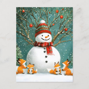 Cartão Postal De Festividades Frosty Winter Whimsnowman Fox Wonderland