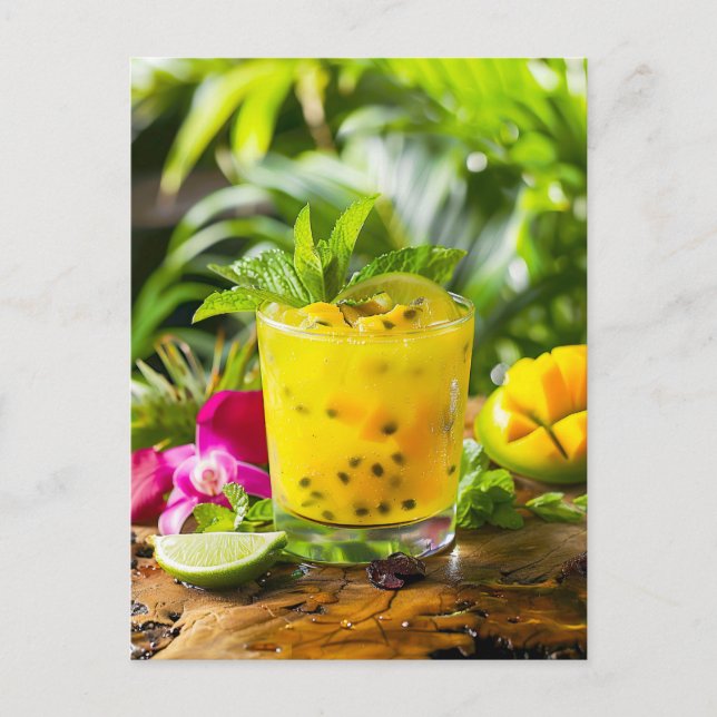 Cartão Postal De Festividades Fruta de paixão Mojito - Bebida Amarela (Frente)