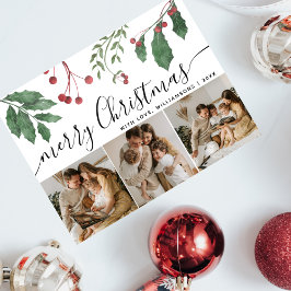 Cartão Postal De Festividades Frutas de Inverno Elegante Script 3Foto Natal