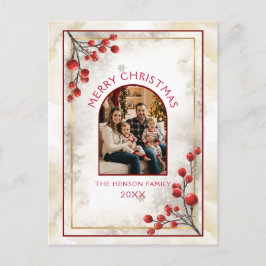 Cartão Postal De Festividades Frutas Vermelhas Elegantes Foto de Família Natal