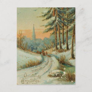 Cartão Postal De Festividades Fuga da neve do natal vintage