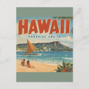 Cartão Postal De Festividades Fuga do Paraíso Havaiano Vintage Aloha