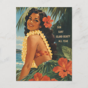 Cartão Postal De Festividades Fuga do Paraíso Vintage Havaiano Hula Girl Aloha