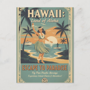 Cartão Postal De Festividades Fuga para o Paraíso Terrestre Havaiano Vintage