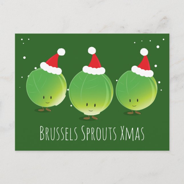 Cartão Postal De Festividades Fun Green Brussels Sprouts Santa Hat Christmas (Frente)