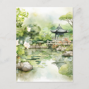 Cartão Postal De Festividades Fundo de paisagem japonesa em aquarela