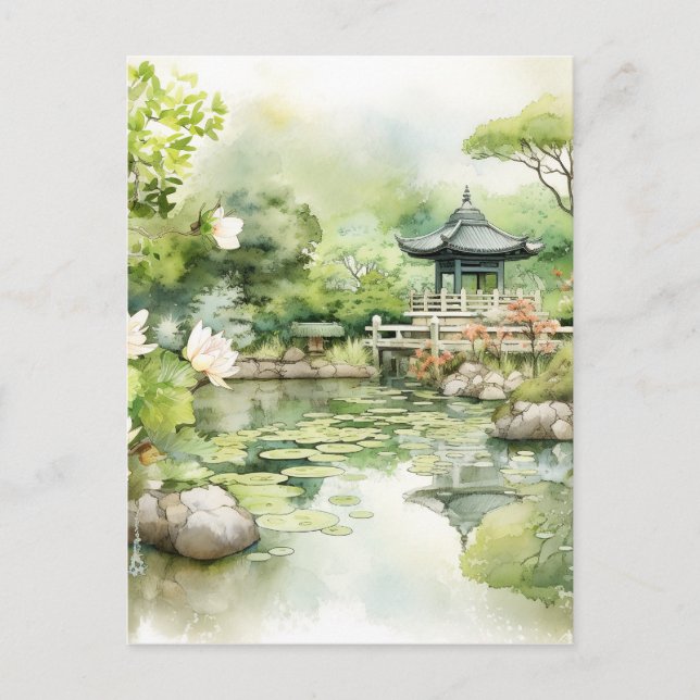 Cartão Postal De Festividades Fundo de paisagem japonesa em aquarela (Frente)