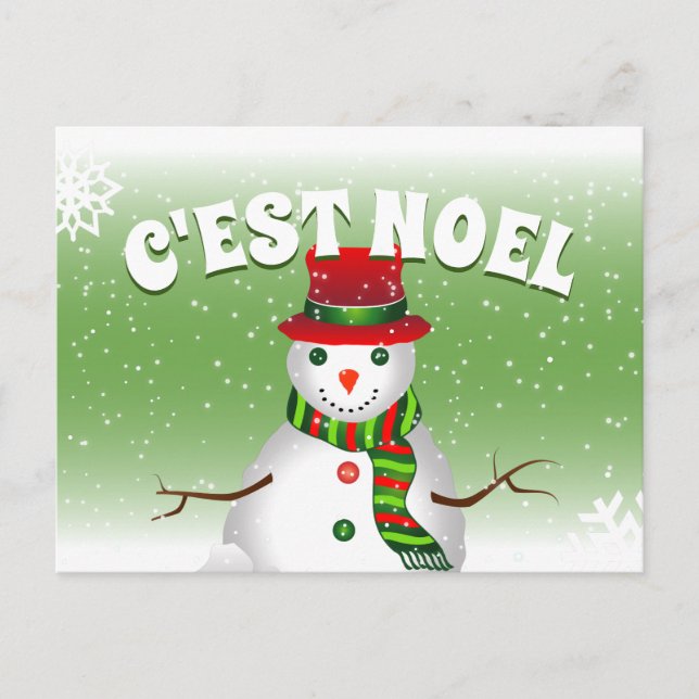 Cartão Postal De Festividades Funky Snowman em Vermelho Branco e Verde (Frente)