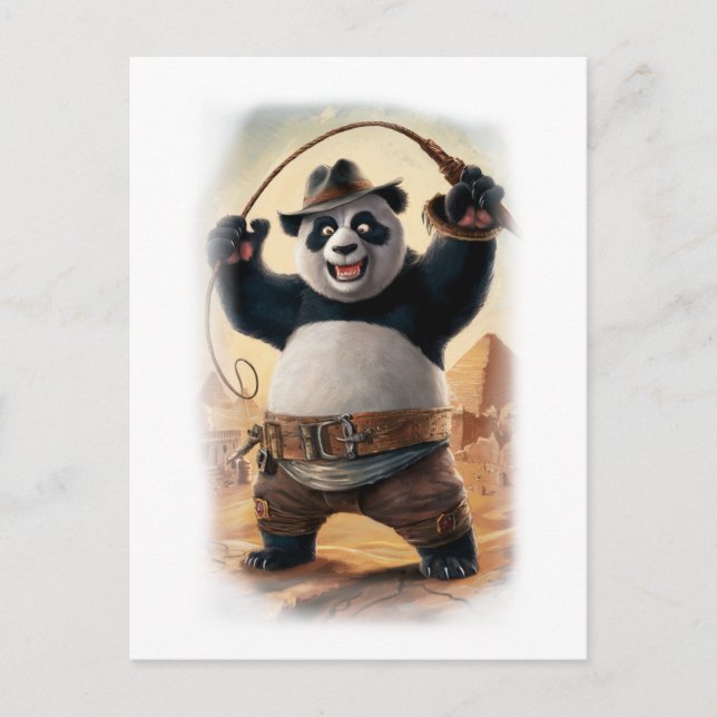 Cartão Postal De Festividades Funny Action Hero Panda Movie on a White (Frente)