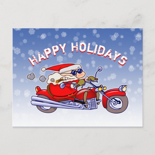 Cartão Postal De Festividades Funny Biker Santa Claus Holiday Greetings (Frente)