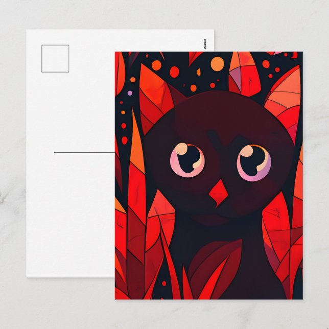 Cartão Postal De Festividades Funny Cut Cat Hiding Behind Leaves Anime Style (Frente/Verso)