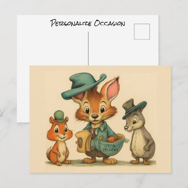 Cartão Postal De Festividades Funny Cute Cartoon Animal Couriers Any Occasion  (Frente/Verso)