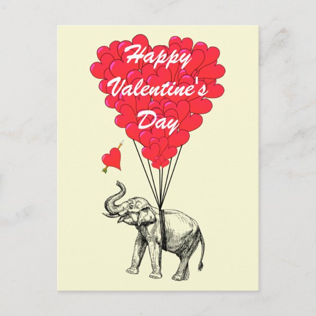 Cartão Postal De Festividades Funny elephant and love heart Valentines (Frente)