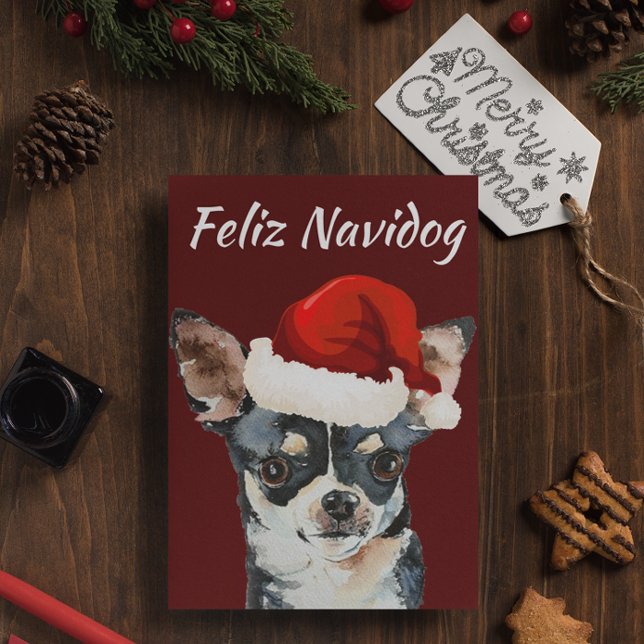 Cartão Postal De Festividades Funny Feliz Navidog Chihuahua (Criador carregado)