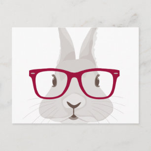 Cartão Postal De Festividades Funny Hipster Easter bunny with red rim glasses