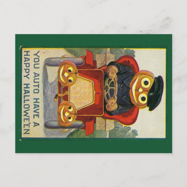 Cartão Postal De Festividades Funny jack-o-lantern in a car Halloween postcard (Frente)