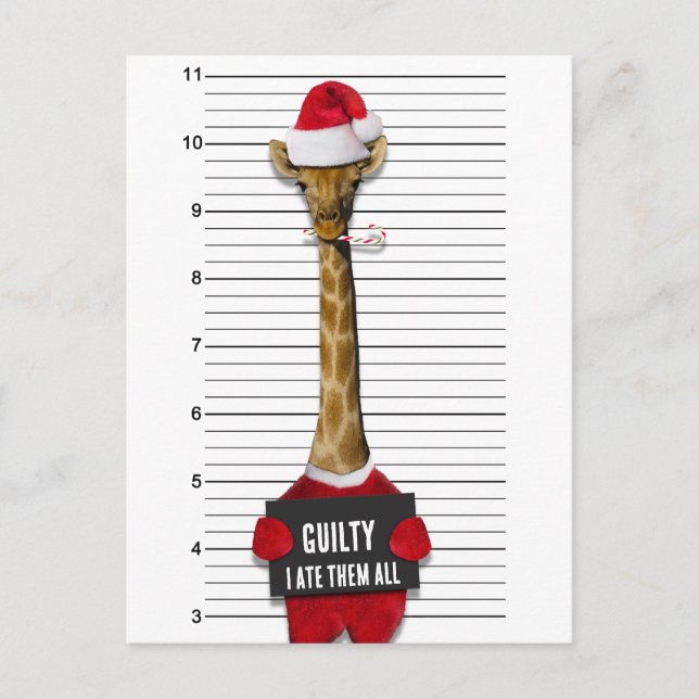 Cartão Postal De Festividades Funny Mugshot Natal Guilherme Giraffe (Frente)