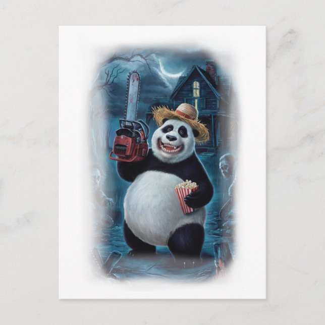 Cartão Postal De Festividades Funny Panda Horror Movie on a White  (Frente)