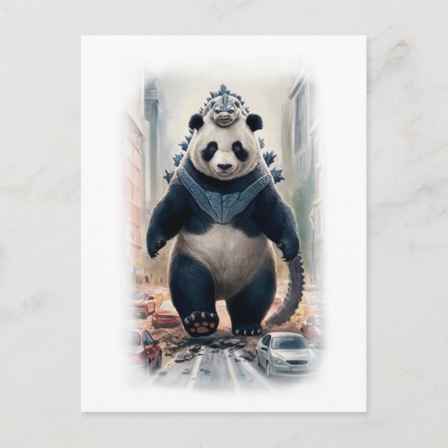 Cartão Postal De Festividades Funny Parody Panda Action Movie on a White (Frente)