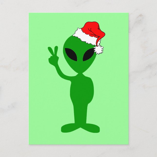 Cartão Postal De Festividades Funny peace alien santa (Frente)