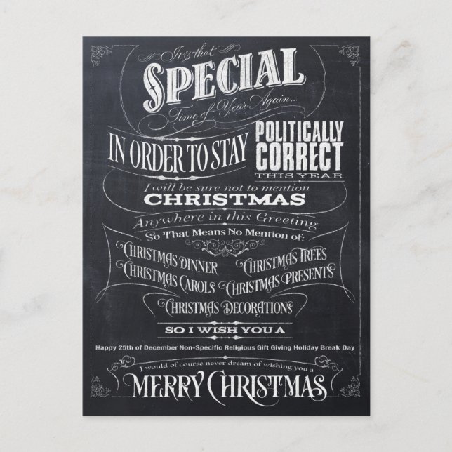 Cartão Postal De Festividades Funny Politically Correct Chalk Christmas Card - I (Frente)