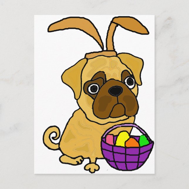 Cartão Postal De Festividades Funny Pug Dog with Easter Bunny Ears (Frente)