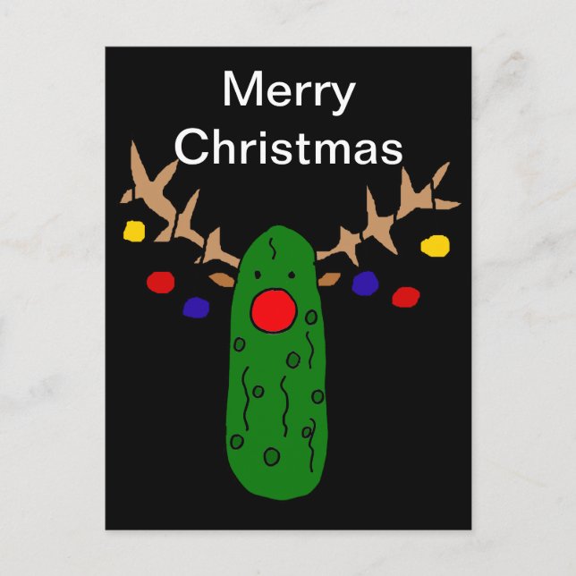 Cartão Postal De Festividades Funny Reindeer Pickle Christmas Cartoon (Frente)