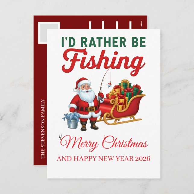 Cartão Postal De Festividades Funny Santa Fishing Christmas 2025 Elegant Script  (Frente/Verso)
