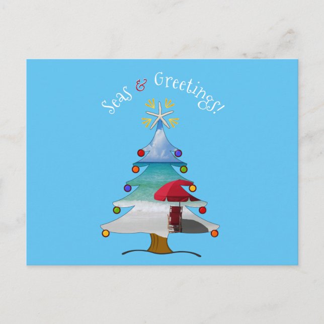 Cartão Postal De Festividades Funny Seas and Greetings Photo Beach Christmas (Frente)