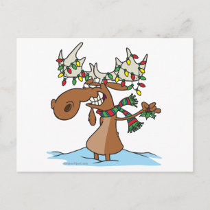 Cartão Postal De Festividades funny silly christmas moose cartoon