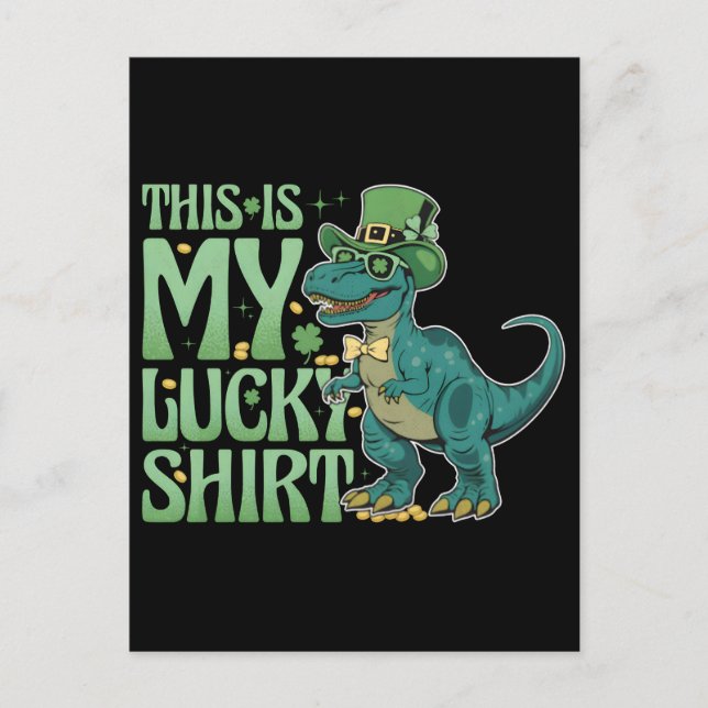 Cartão Postal De Festividades Funny st patricks holiday leprechaun trex dinosaur (Frente)