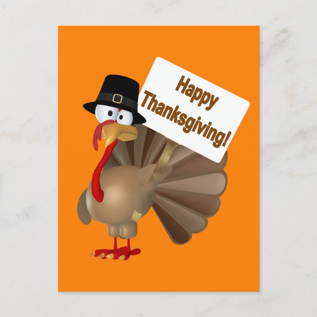 Cartão Postal De Festividades Funny Turkey saying ''Happy Thanksgiving!'' (Frente)