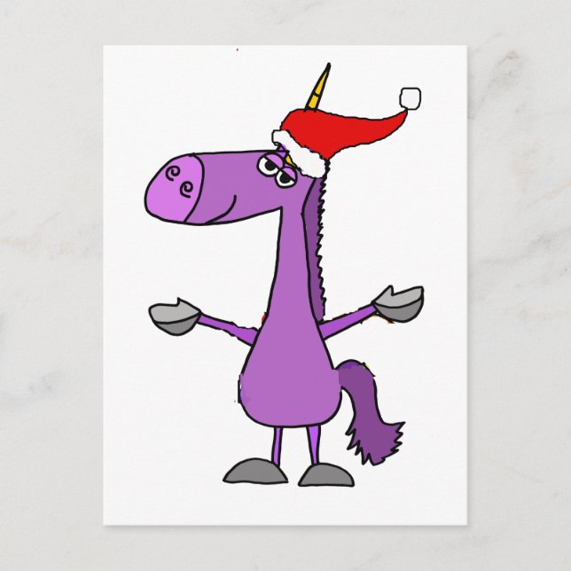Cartão Postal De Festividades Funny Unicorn Christmas Holiday Art (Frente)