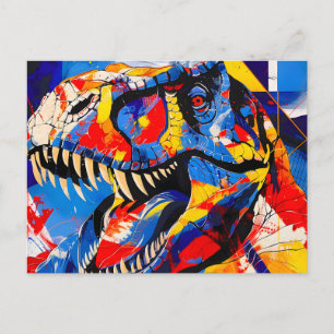 Cartão Postal De Festividades Fusão do Dinossauro T-rex Retro Selvagem