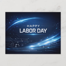 Cartão Postal De Festividades Futuristic Blue Happy Labor Day
