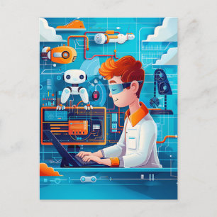 Cartão Postal De Festividades Futuro da IA e Robótica Sonho para Crianças