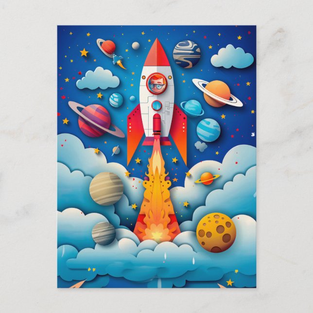 Cartão Postal De Festividades Futuro Sonho Astronauta para Crianças (Frente)