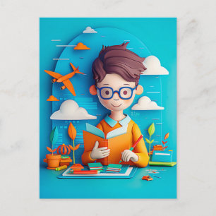 Cartão Postal De Festividades Futuro Sonho de Autor de Livro para Crianças