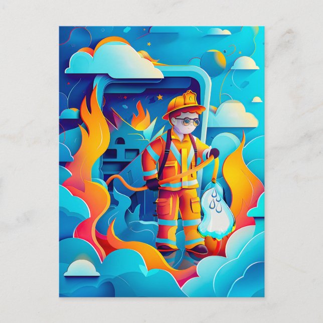 Cartão Postal De Festividades Futuro Sonho de Bombeiro para Crianças (Frente)