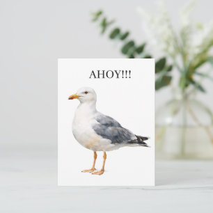 Cartão Postal De Festividades Gaivota Ave Oceano Praia Aquarela Náutica