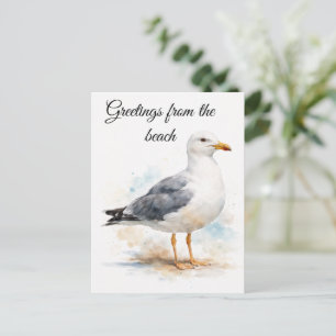 Cartão Postal De Festividades Gaivota Ave Oceano Praia Aquarela Náutica