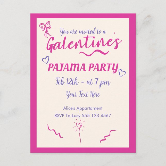 Cartão Postal De Festividades Galentine's Day Girls Pajama Party Invitation (Frente)