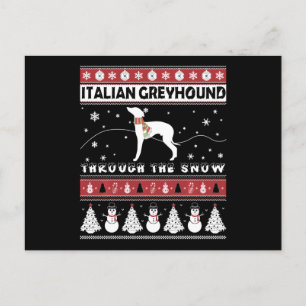 Cartão Postal De Festividades Galgo Italiano na Neve Natal Adorável