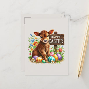 Cartão Postal De Festividades Galinha Felz pascoa