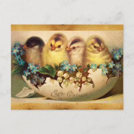 CARTÃO POSTAL DE FESTIVIDADES GALINHAS COM FLORES NO PARCHE DE OVOS LESTE