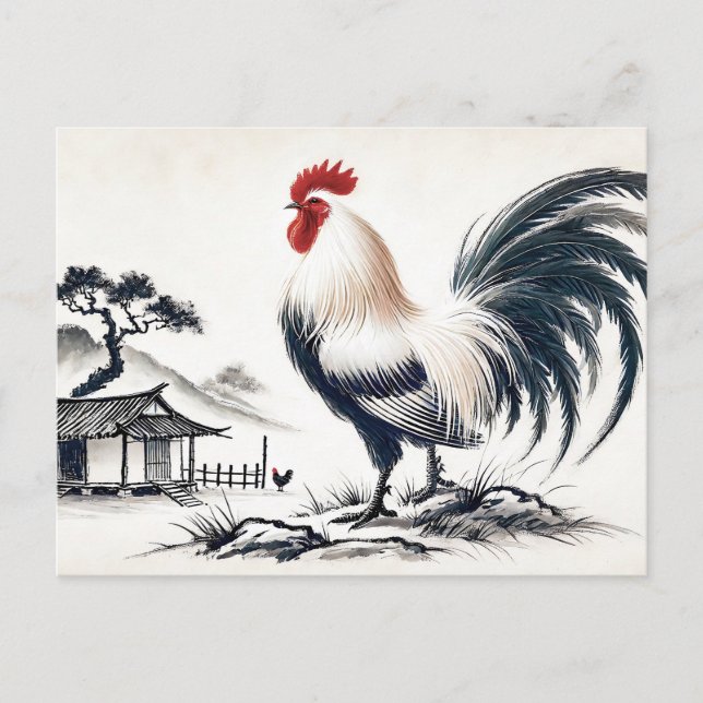 Cartão Postal De Festividades Galo Orgulhoso Em Pé Antes Do Barn (Frente)