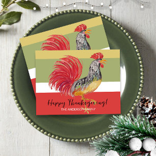 Cartão Postal De Festividades Galo Vermelho Ilustração em Aquarela