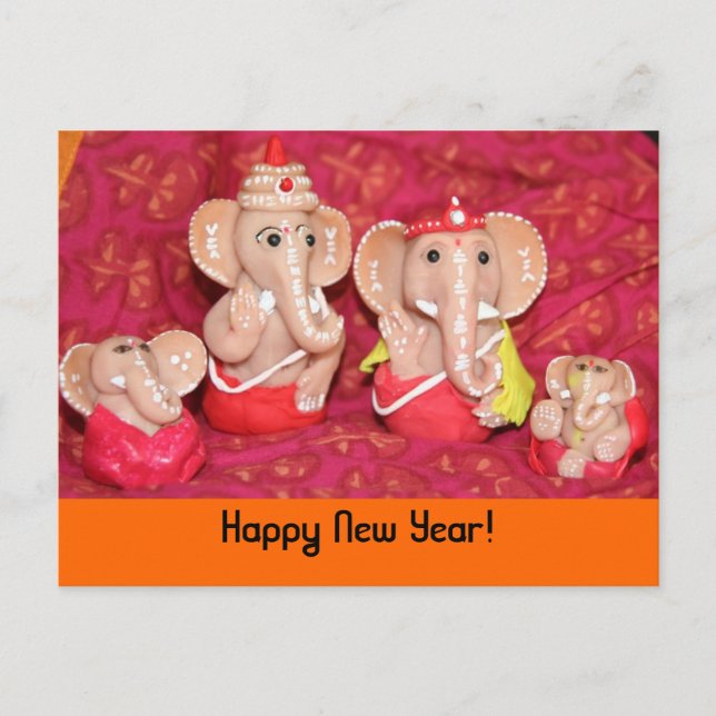 Cartão Postal De Festividades Ganeshas, Happy New Year! (Frente)